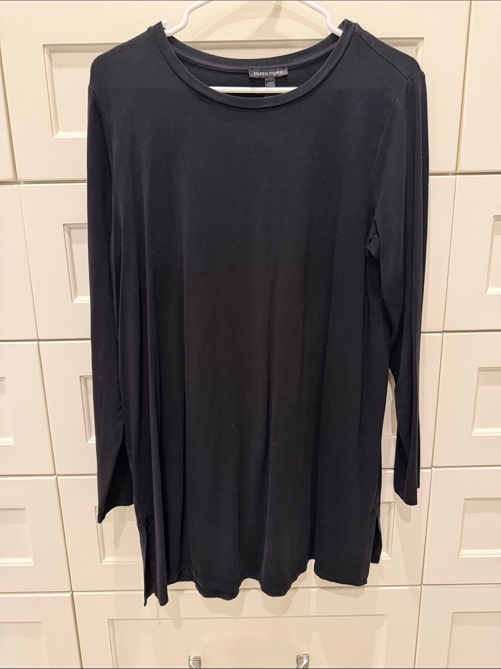 Eileen Fisher Black Long-Sleeve Tunic Tee Size L